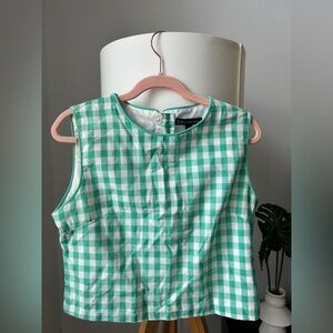 Kiel James Patrick Green and White Checkered Top